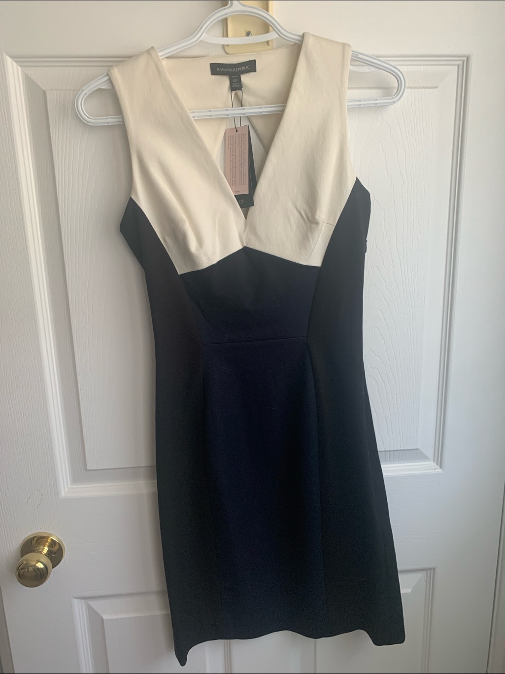 Banana Republic Cream And Black V-Neck Colorblock Midi Dress